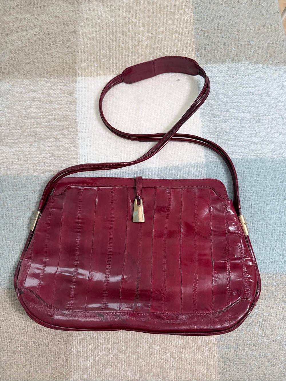 Vintage Eel Skin Burgundy Leather Shoulder Bag